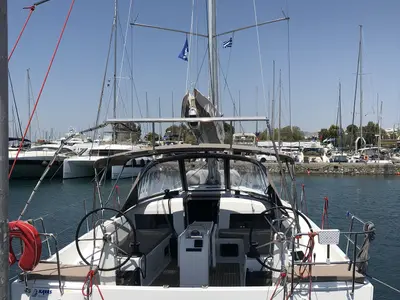 Cockpit of Kos 440.1, a Jeanneau Sun Odyssey 440 sailboat at Athens, Greece
