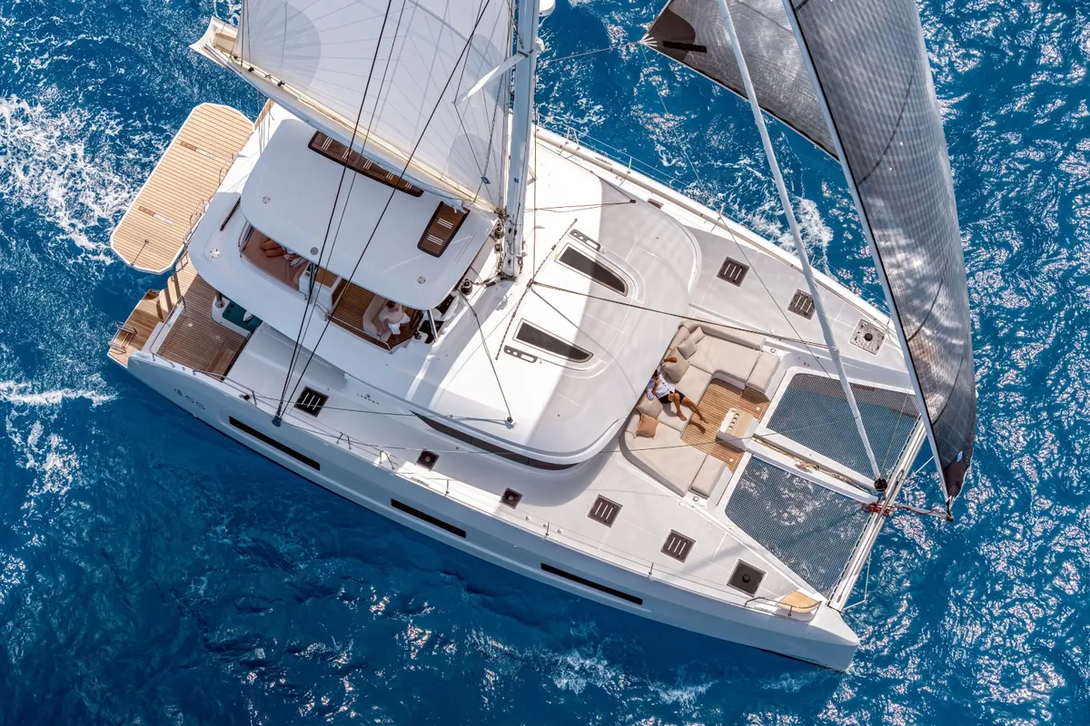 Exterior view of Millenium, a Lagoon 55 Millenium catamaran at Split, Croatia