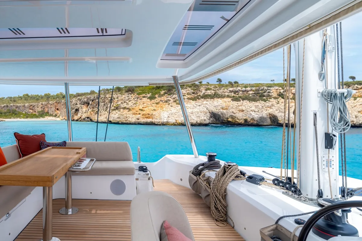 Cockpit of Millenium, a Lagoon 55 Millenium catamaran at Split, Croatia