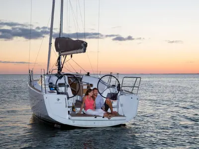 Exterior view of Adria Moon, a Jeanneau Sun Odyssey 349 sailboat at Punat, Croatia