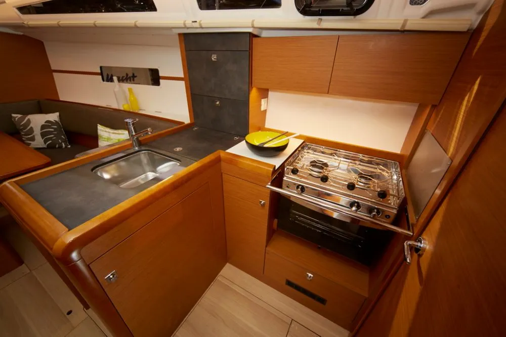 Galley of Adria Moon, a Jeanneau Sun Odyssey 349 sailboat at Punat, Croatia