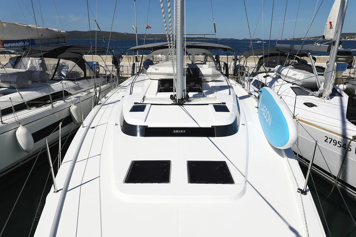 Deck of Naltoya, a Bavaria C50 Style sailboat at Pirovac, Croatia