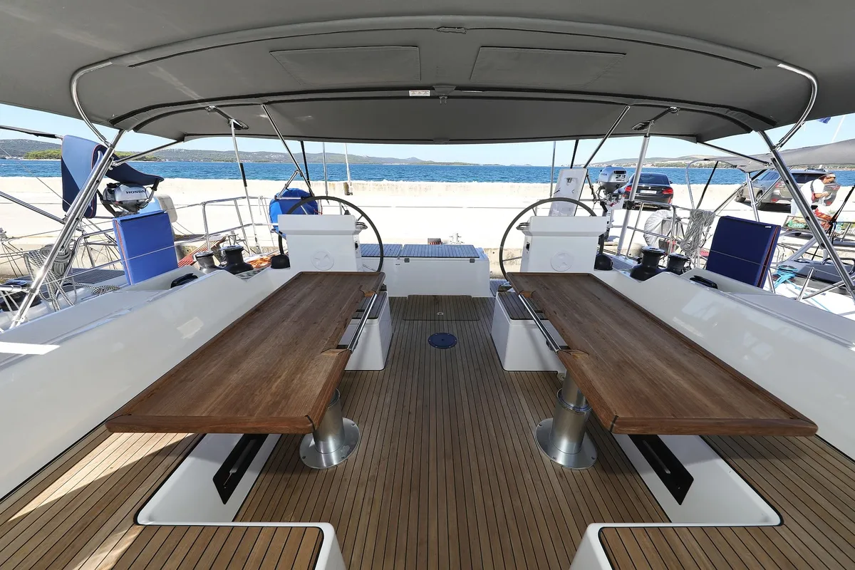 Cockpit of Naltoya, a Bavaria C50 Style sailboat at Pirovac, Croatia