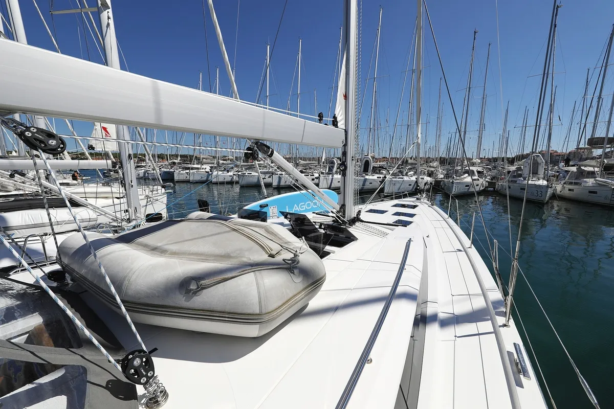 Deck of Naltoya, a Bavaria C50 Style sailboat at Pirovac, Croatia