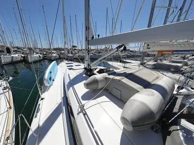 Deck of Naltoya, a Bavaria C50 Style sailboat at Pirovac, Croatia