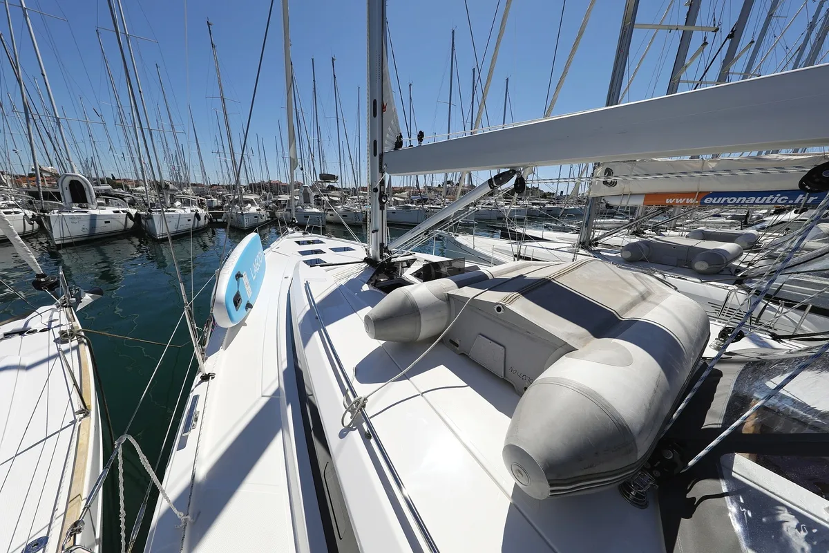 Deck of Naltoya, a Bavaria C50 Style sailboat at Pirovac, Croatia