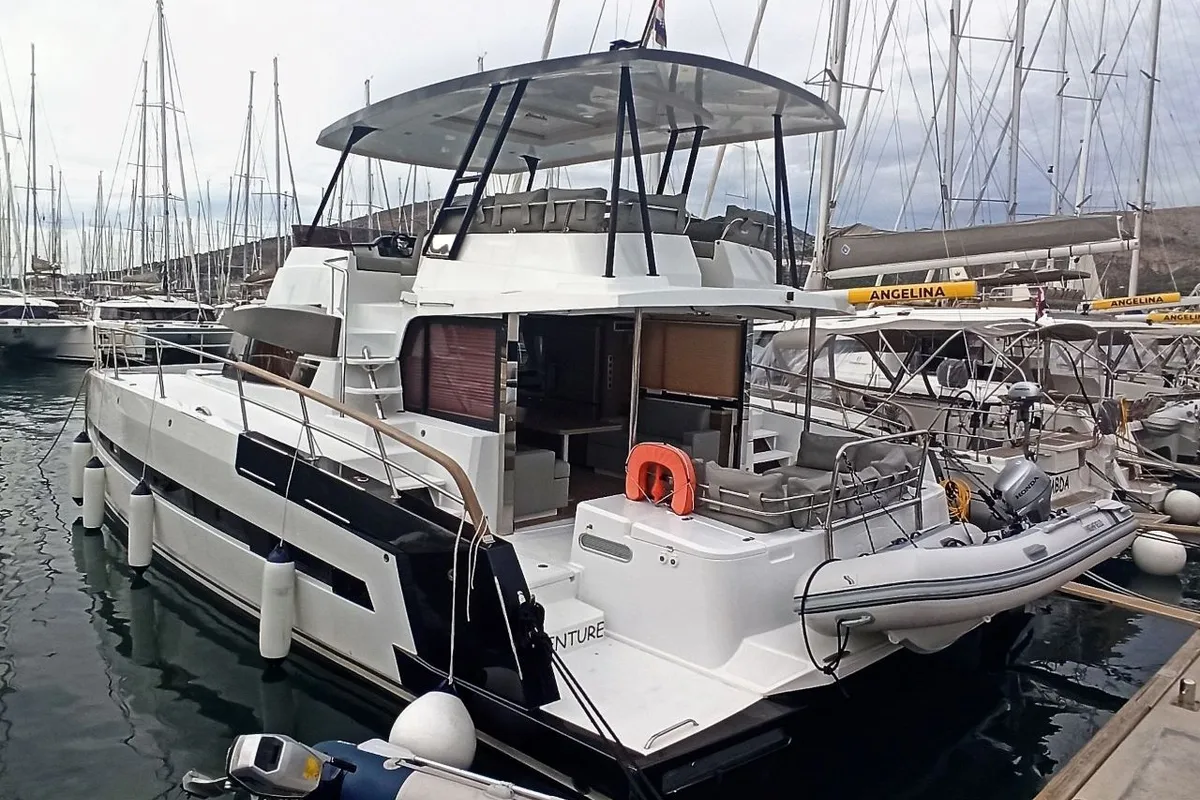 Exterior view of Adventure, a Bali 4.3 MY catamaran at Grad Biograd na Moru, Croatia