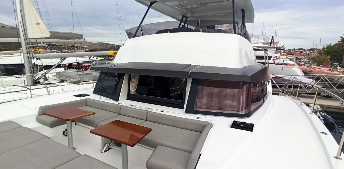 Deck of Adventure, a Bali 4.3 MY catamaran at Grad Biograd na Moru, Croatia