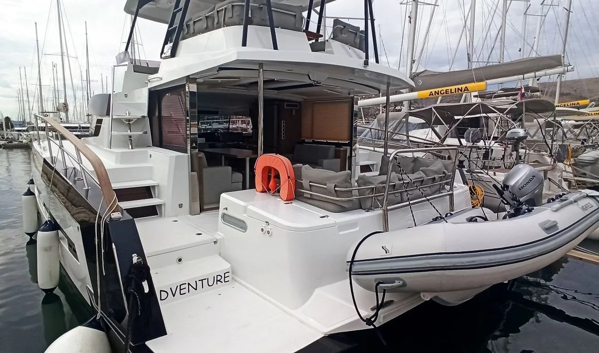 Exterior view of Adventure, a Bali 4.3 MY catamaran at Grad Biograd na Moru, Croatia