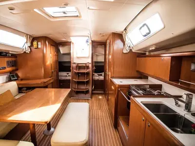Salon of Starcat, a Beneteau Oceanis 43 sailboat at Sithonia, Greece