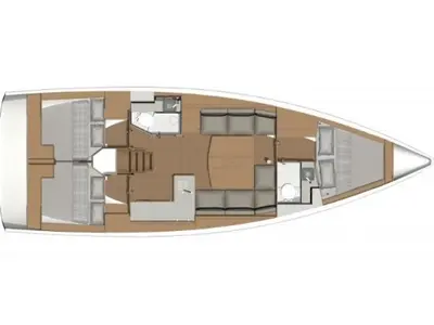 Floor plan of Ino, a Dufour 390 Grand Large sailboat at Athens, Greece