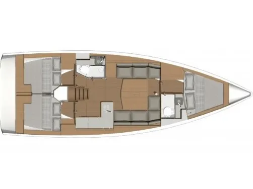 Floor plan of Ino, a Dufour 390 Grand Large sailboat at Athens, Greece