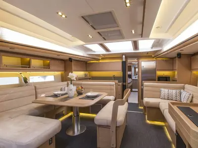 Salon of POSEIDON, a Dufour 56 Exclusive sailboat at Sithonia Municipal Unit, Greece