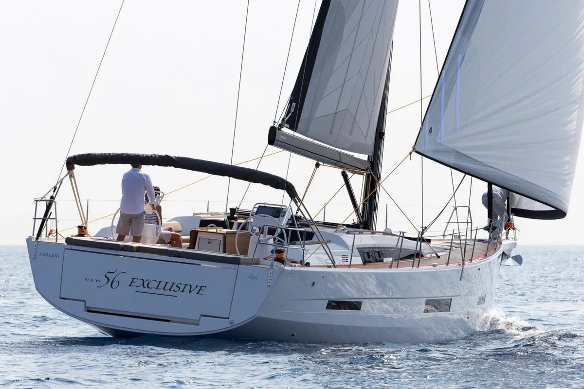 Exterior view of POSEIDON, a Dufour 56 Exclusive sailboat at Sithonia Municipal Unit, Greece