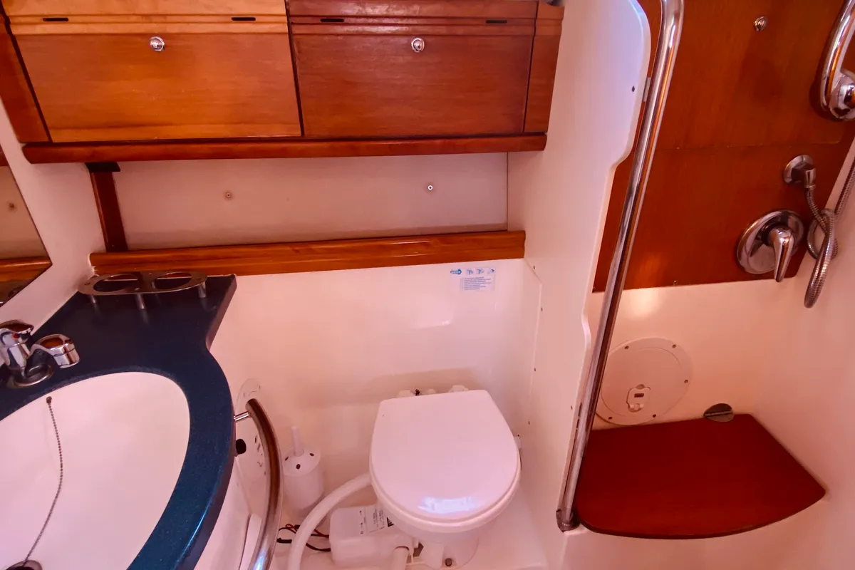 Head on Iro, a Bavaria 42 Cruiser sailboat at Municipal Unit of Lefkada, Greece