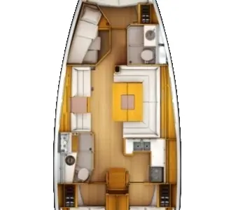 Floor plan of Blue Swan, a Jeanneau Sun Odyssey 439 sailboat at Municipal Unit of Lefkada, Greece