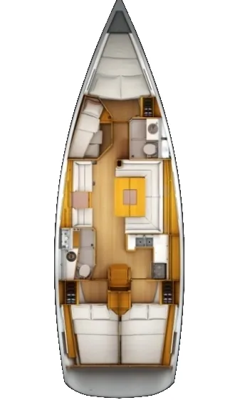 Floor plan of Blue Swan, a Jeanneau Sun Odyssey 439 sailboat at Municipal Unit of Lefkada, Greece