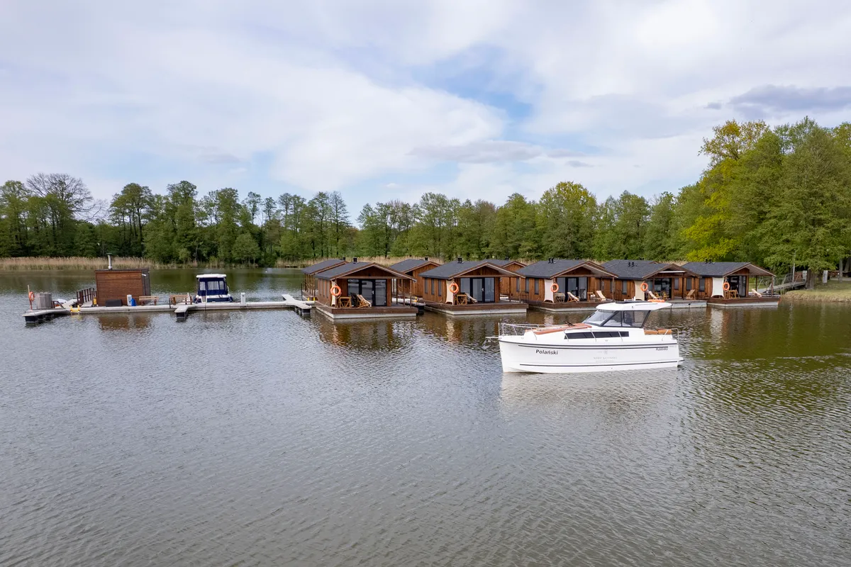 Exterior view of Bareja, a Northman Nexus Revo 870 Prestige motorboat at Sztynort, Poland