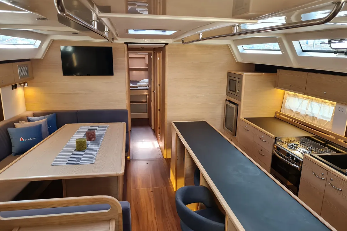 Salon of PRESTIGE I, a D&D Kufner 50 sailboat at Grad Trogir, Croatia