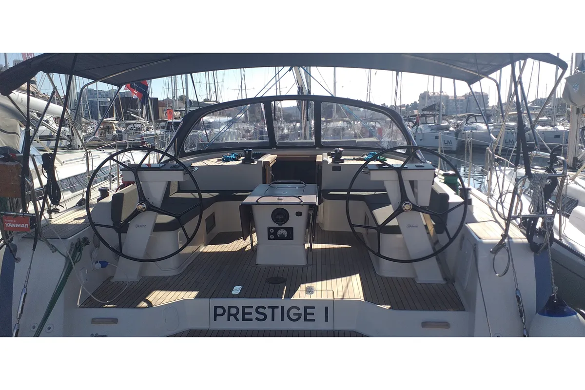Cockpit of PRESTIGE I, a D&D Kufner 50 sailboat at Grad Trogir, Croatia