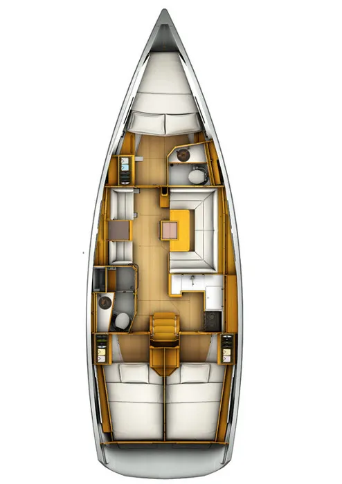 Floor plan of Eternity, a Jeanneau Sun Odyssey 409 sailboat at Municipal Unit of Lefkada, Greece