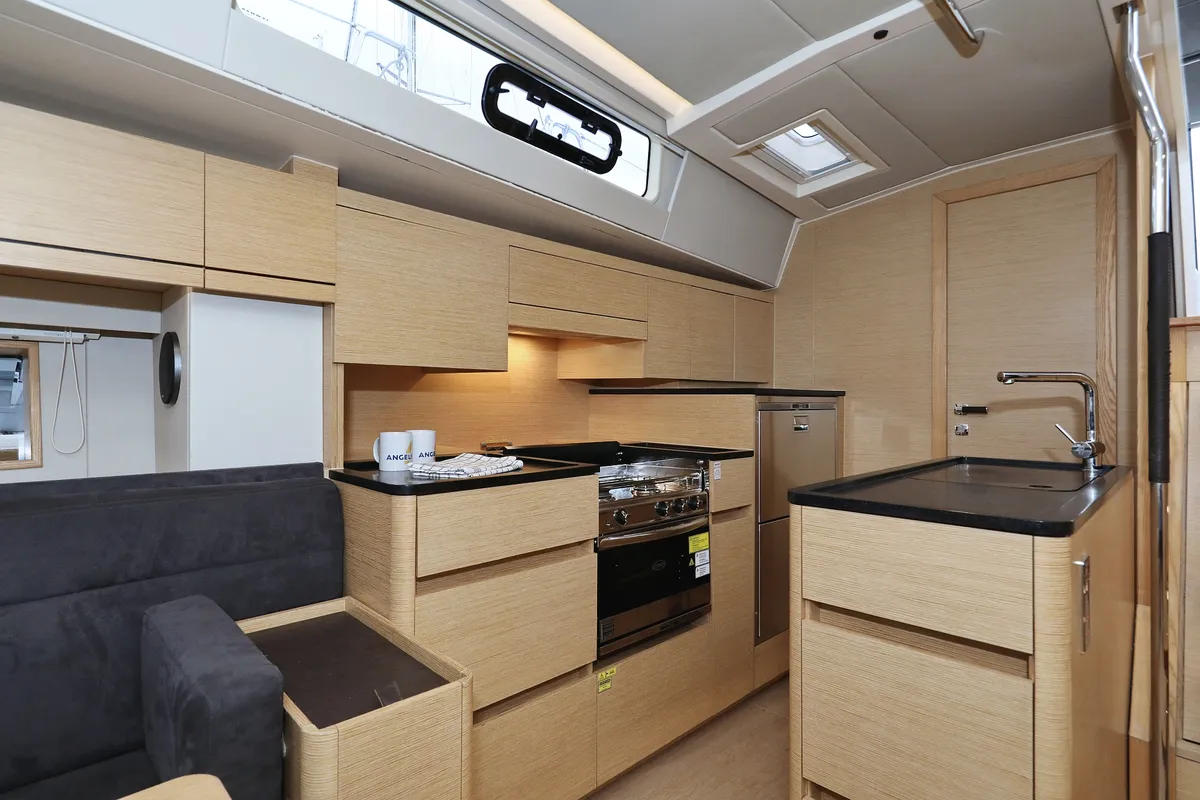 Galley of Moje, a Hanse 548 sailboat at Grad Trogir, Croatia