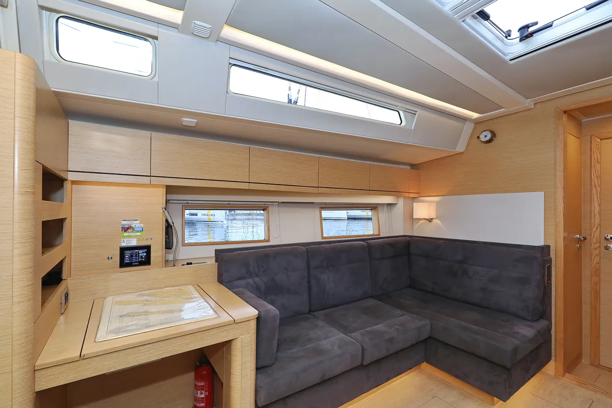 Salon of Moje, a Hanse 548 sailboat at Grad Trogir, Croatia