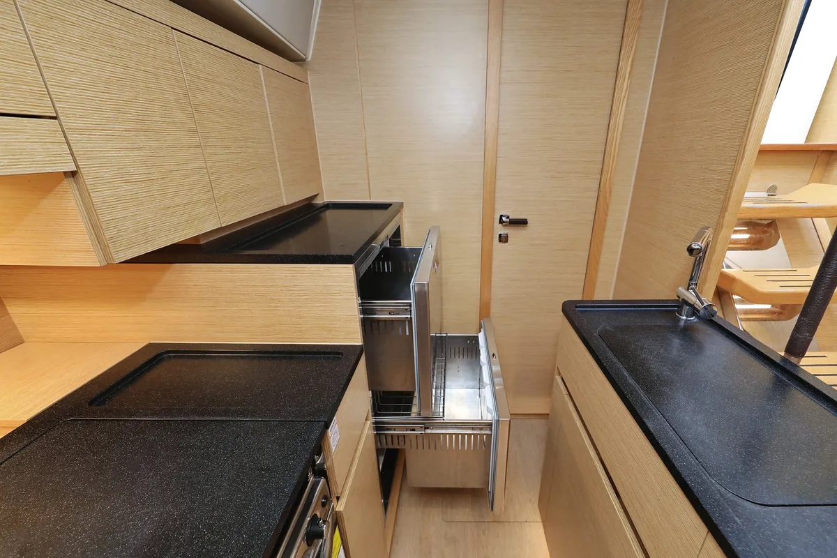Galley of Moje, a Hanse 548 sailboat at Grad Trogir, Croatia
