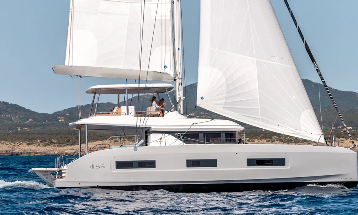 Exterior view of Adriatic Pearl, a Lagoon 55 catamaran at Grad Kaštela, Croatia