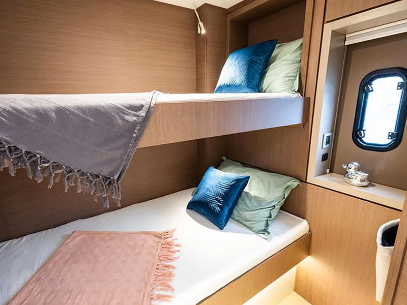 Cabin on Migaloo, a Bali 4.6 catamaran at Capo d'Orlando, Italy