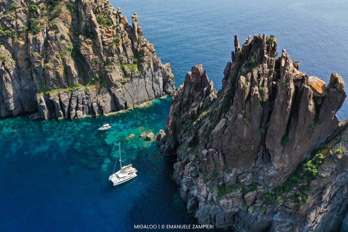 Exterior view of Migaloo, a Bali 4.6 catamaran at Capo d'Orlando, Italy
