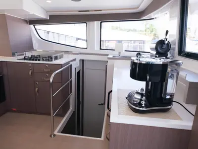 Galley of Migaloo, a Bali 4.6 catamaran at Capo d'Orlando, Italy