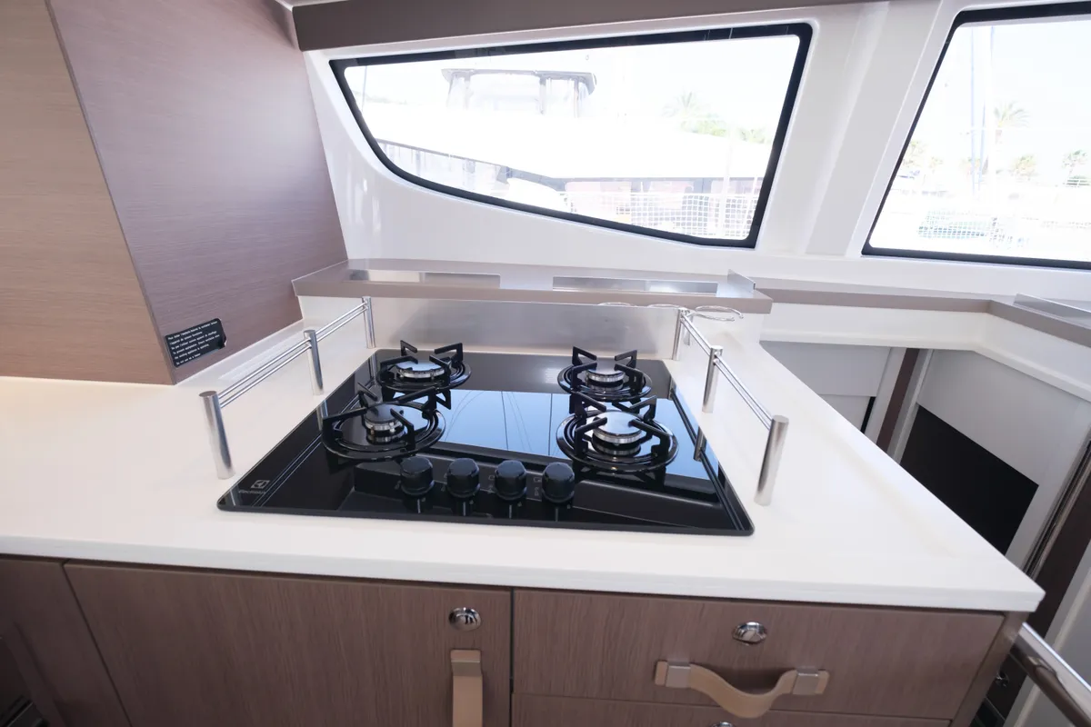 Galley of Migaloo, a Bali 4.6 catamaran at Capo d'Orlando, Italy