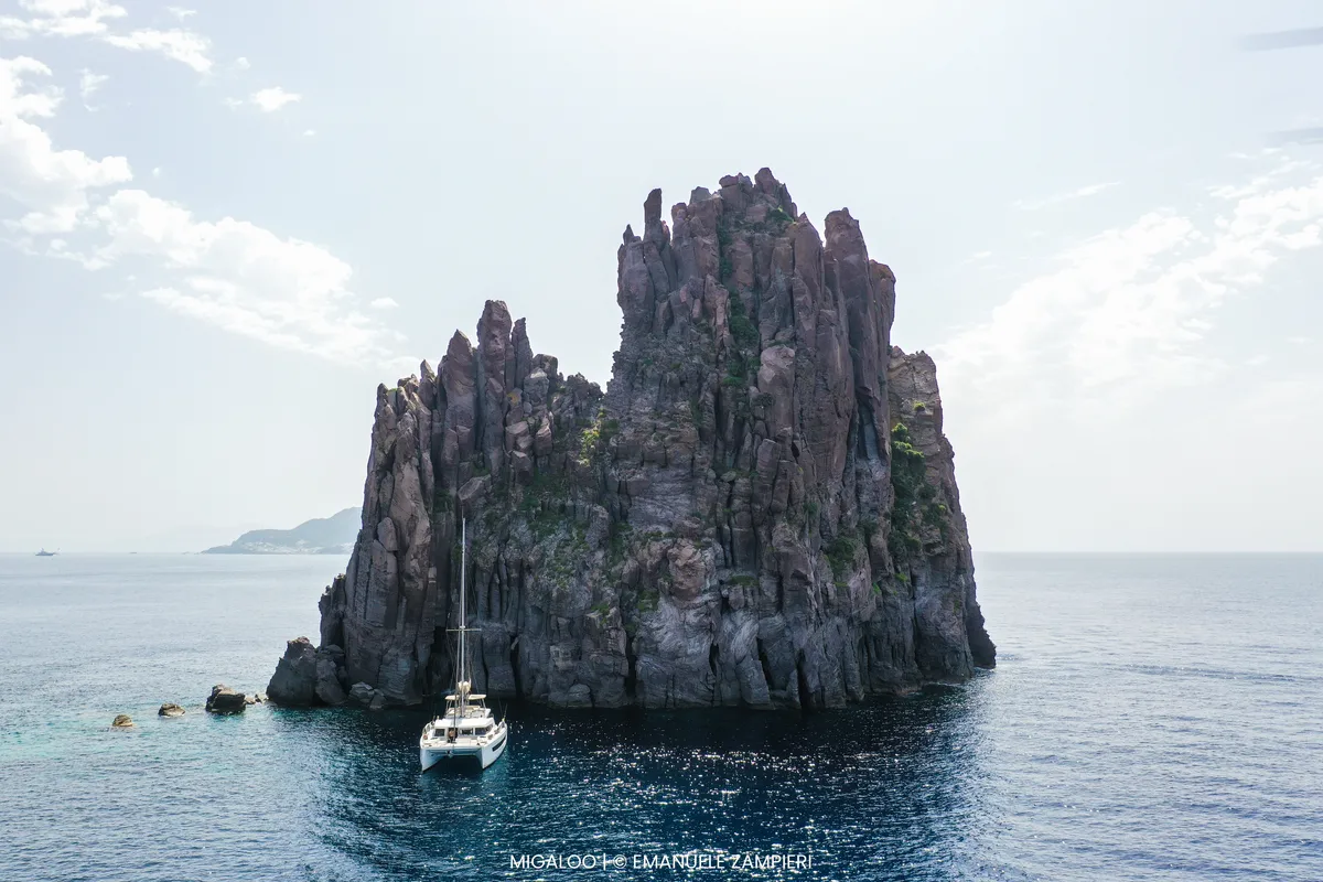 Exterior view of Migaloo, a Bali 4.6 catamaran at Capo d'Orlando, Italy