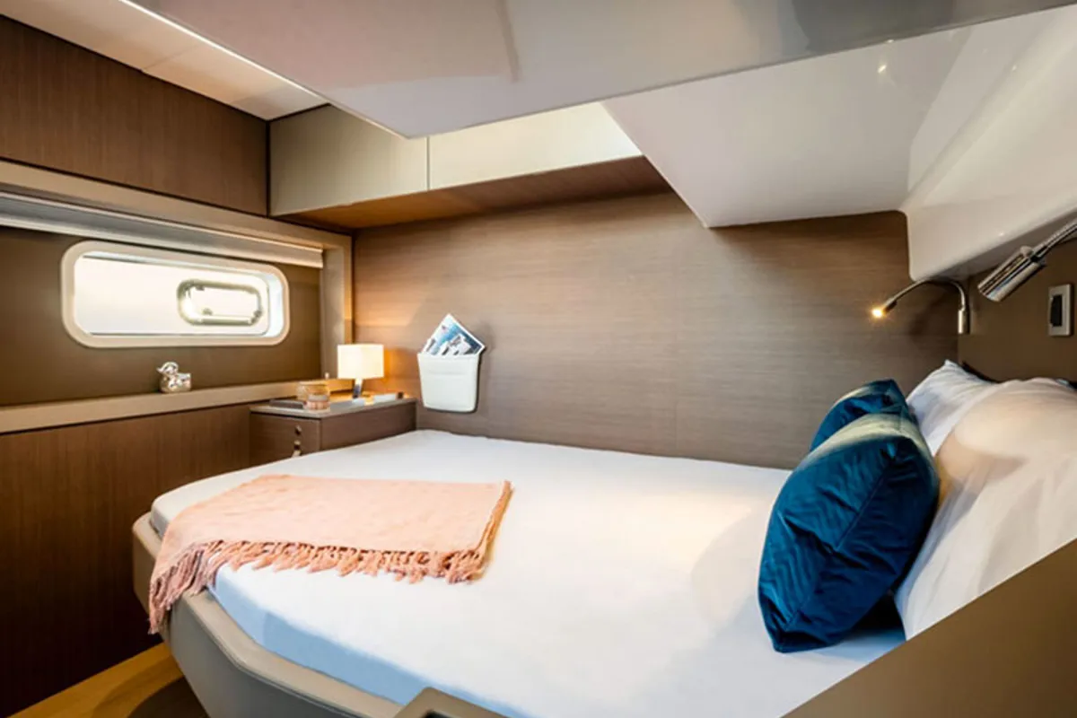 Cabin on Migaloo, a Bali 4.6 catamaran at Capo d'Orlando, Italy