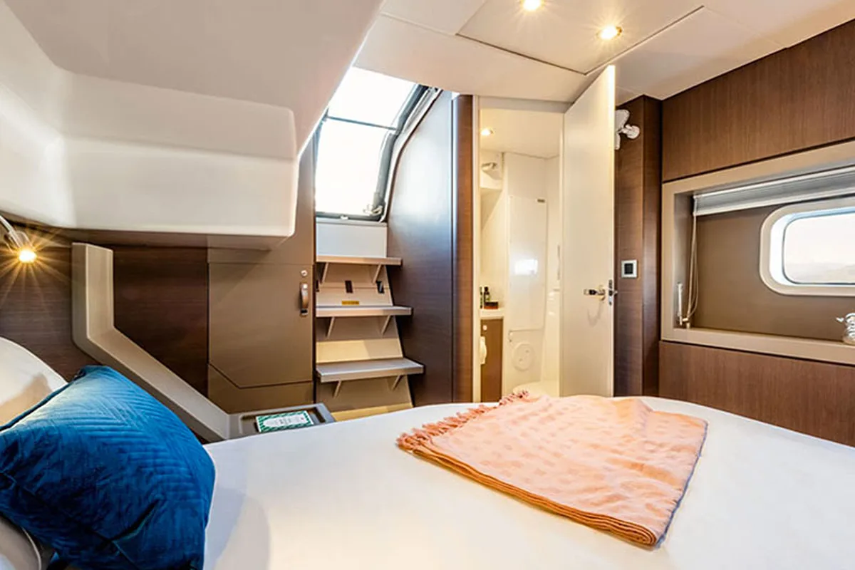 Cabin on Migaloo, a Bali 4.6 catamaran at Capo d'Orlando, Italy