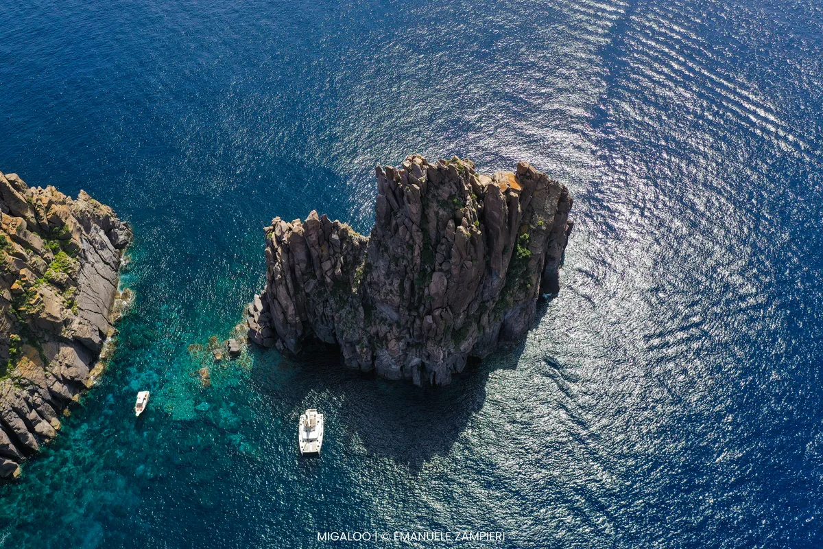 Exterior view of Migaloo, a Bali 4.6 catamaran at Capo d'Orlando, Italy