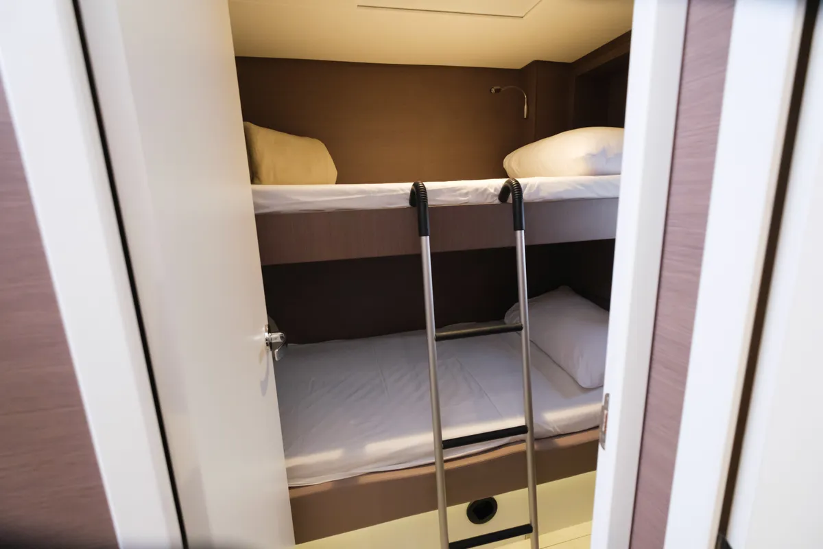 Cabin on Migaloo, a Bali 4.6 catamaran at Capo d'Orlando, Italy