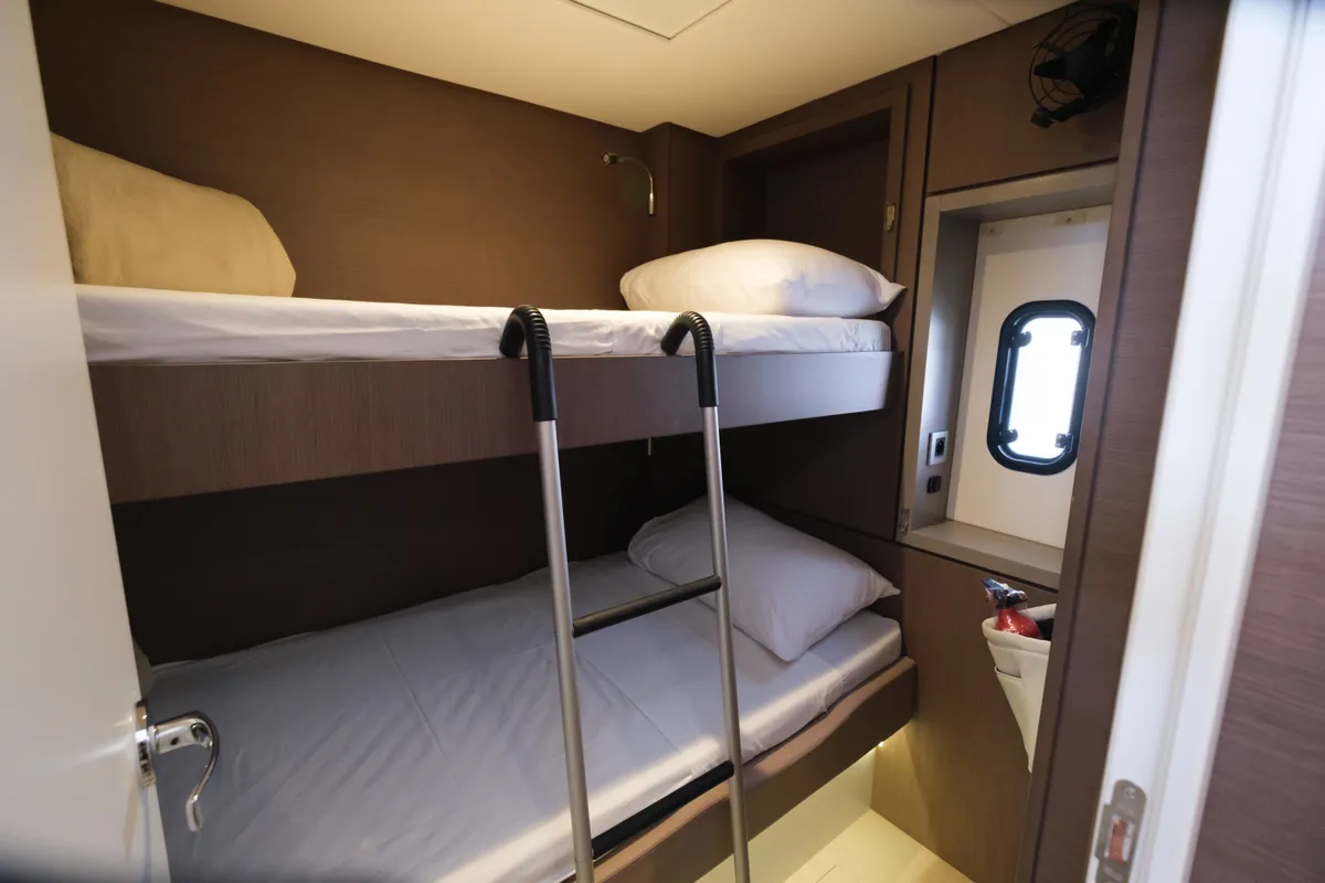 Cabin on Migaloo, a Bali 4.6 catamaran at Capo d'Orlando, Italy