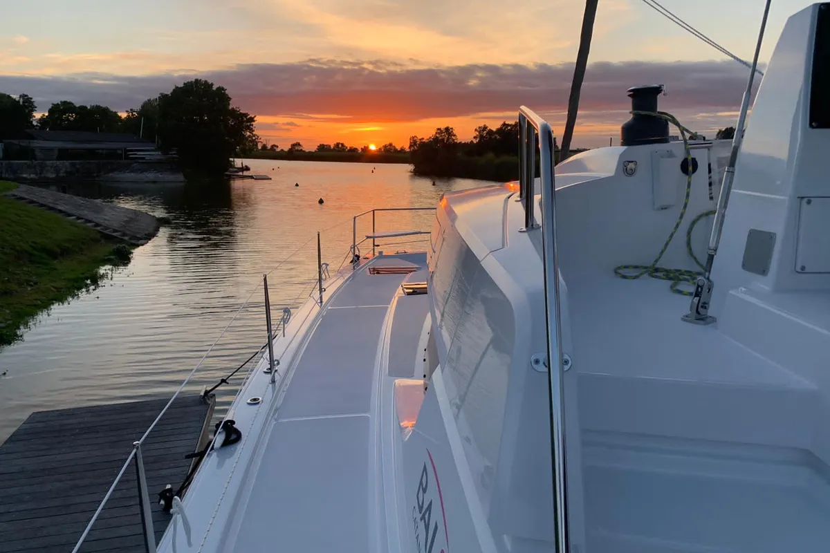 Exterior view of Migaloo, a Bali 4.6 catamaran at Capo d'Orlando, Italy