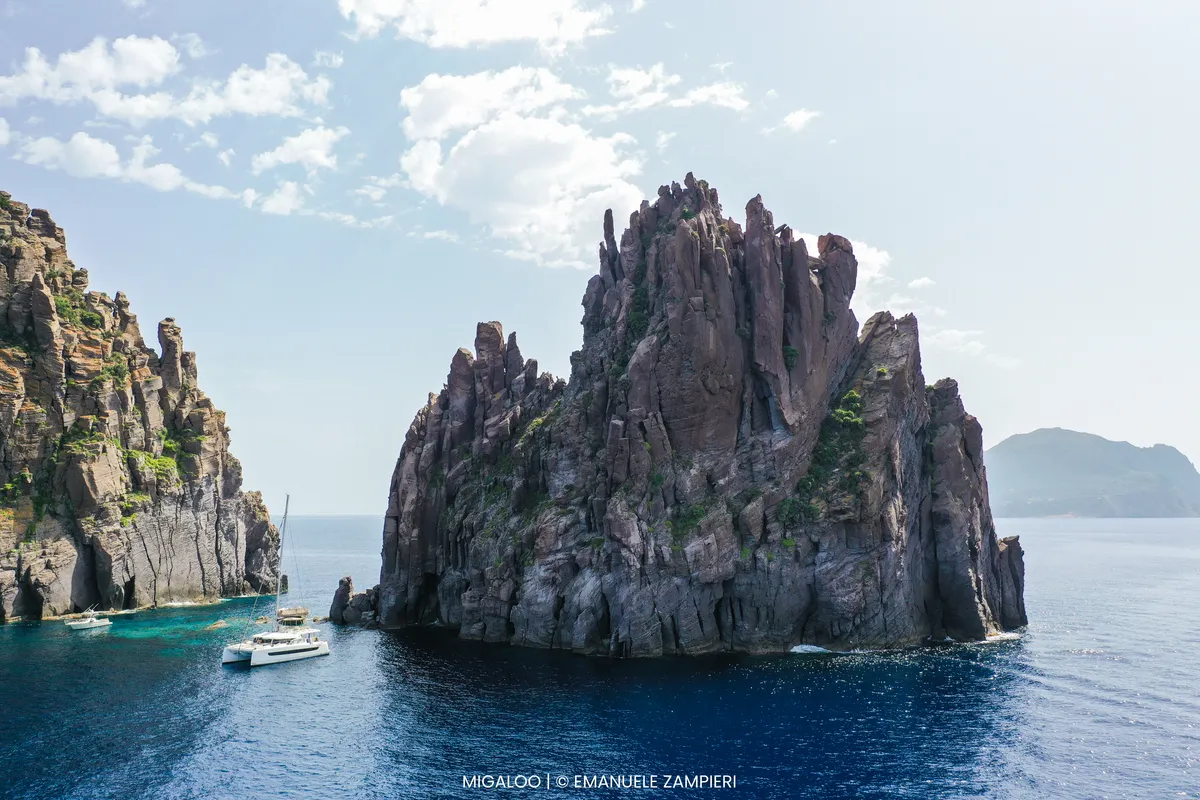 Exterior view of Migaloo, a Bali 4.6 catamaran at Capo d'Orlando, Italy