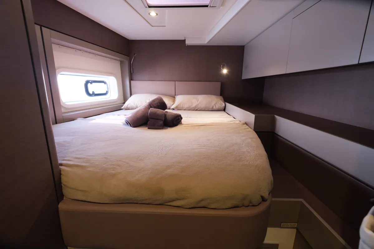Cabin on Migaloo, a Bali 4.6 catamaran at Capo d'Orlando, Italy
