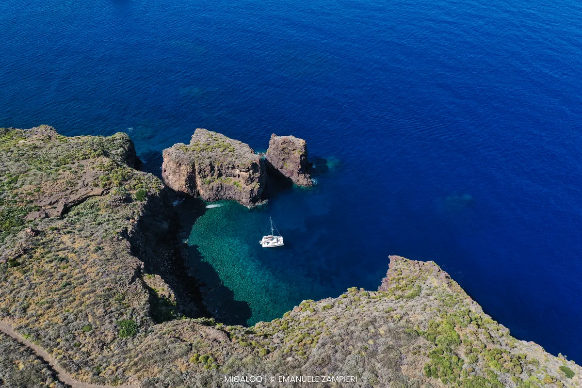 Exterior view of Migaloo, a Bali 4.6 catamaran at Capo d'Orlando, Italy