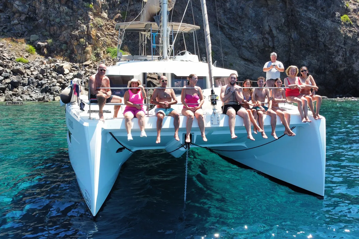 Exterior view of Migaloo, a Bali 4.6 catamaran at Capo d'Orlando, Italy