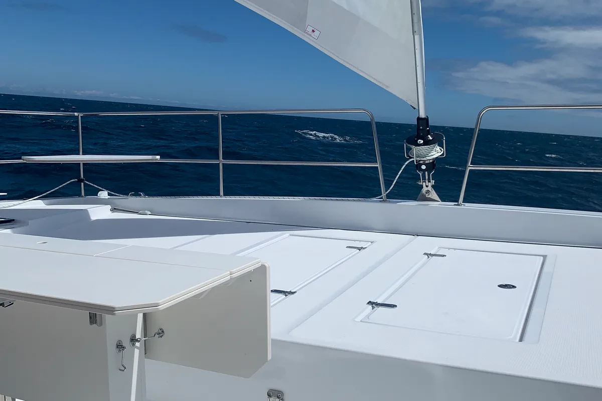 Exterior view of Migaloo, a Bali 4.6 catamaran at Capo d'Orlando, Italy