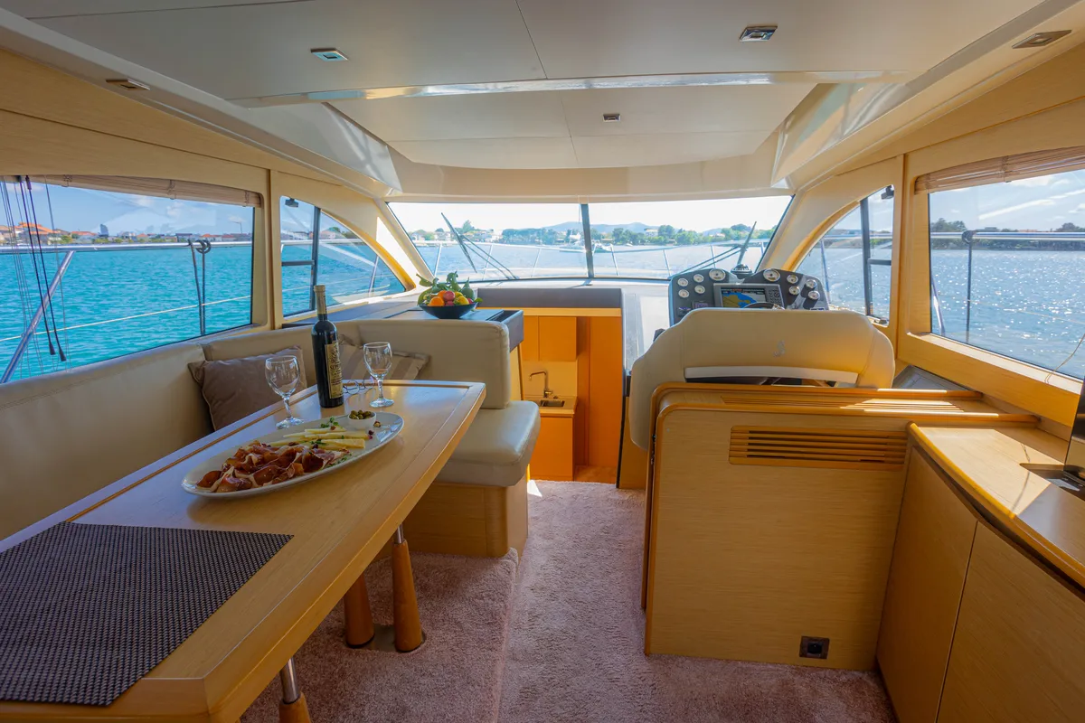 Salon of Lamona, a Beneteau Monte Carlo 47 Fly motor yacht at Općina Sukošan, Croatia