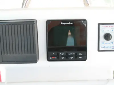 Cockpit of Martha, a Beneteau Oceanis 331 sailboat at Municipal Unit of Lefkada, Greece