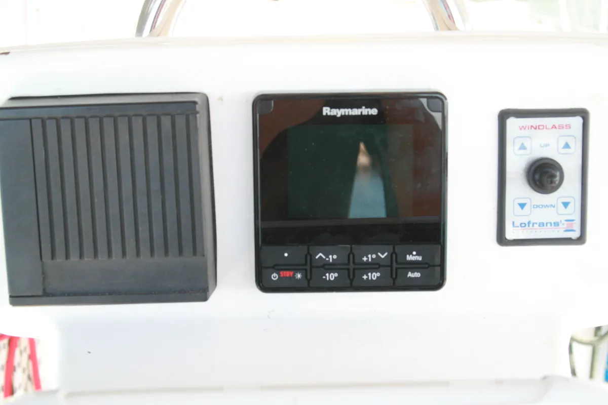 Cockpit of Martha, a Beneteau Oceanis 331 sailboat at Municipal Unit of Lefkada, Greece