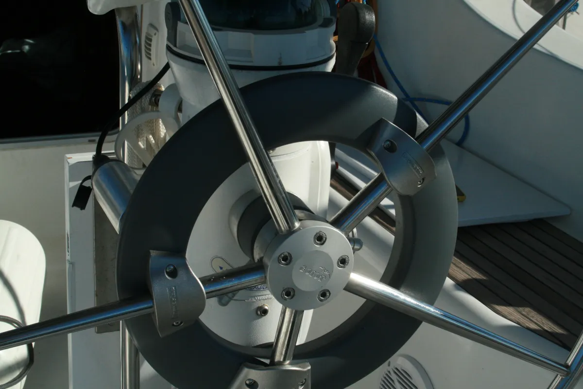 Cockpit of Martha, a Beneteau Oceanis 331 sailboat at Municipal Unit of Lefkada, Greece