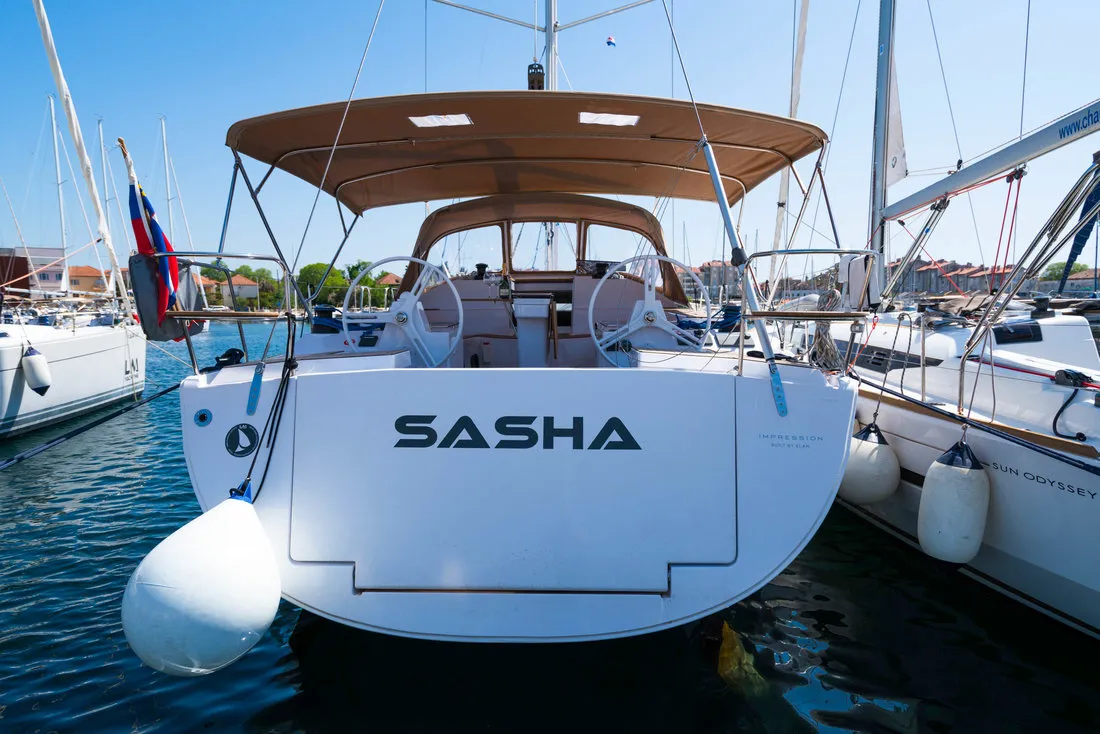 Sasha, a Elan Impression 50 sailboat at Biograd na Moru, Croatia